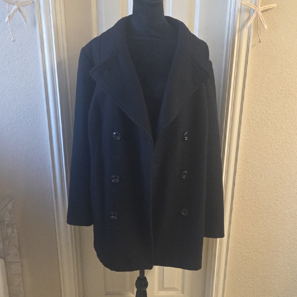 London Fog Black Double-Breasted Wool Blend Pea Coat 1X